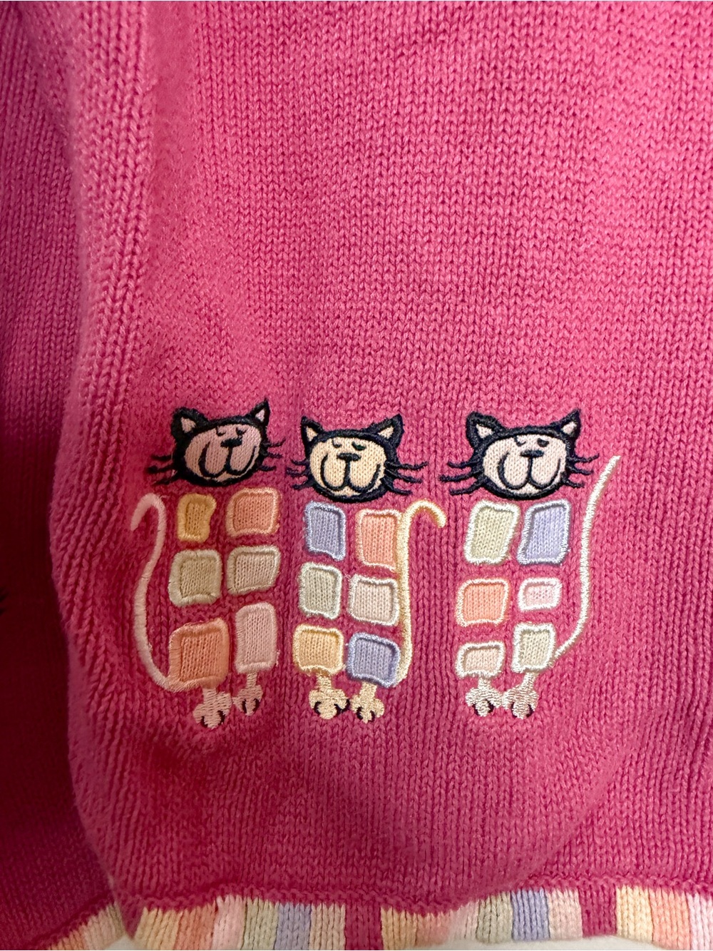 Vintage Cat Embroidered Full Zip Cardigan Pink Sweater - Picture 3 of 9